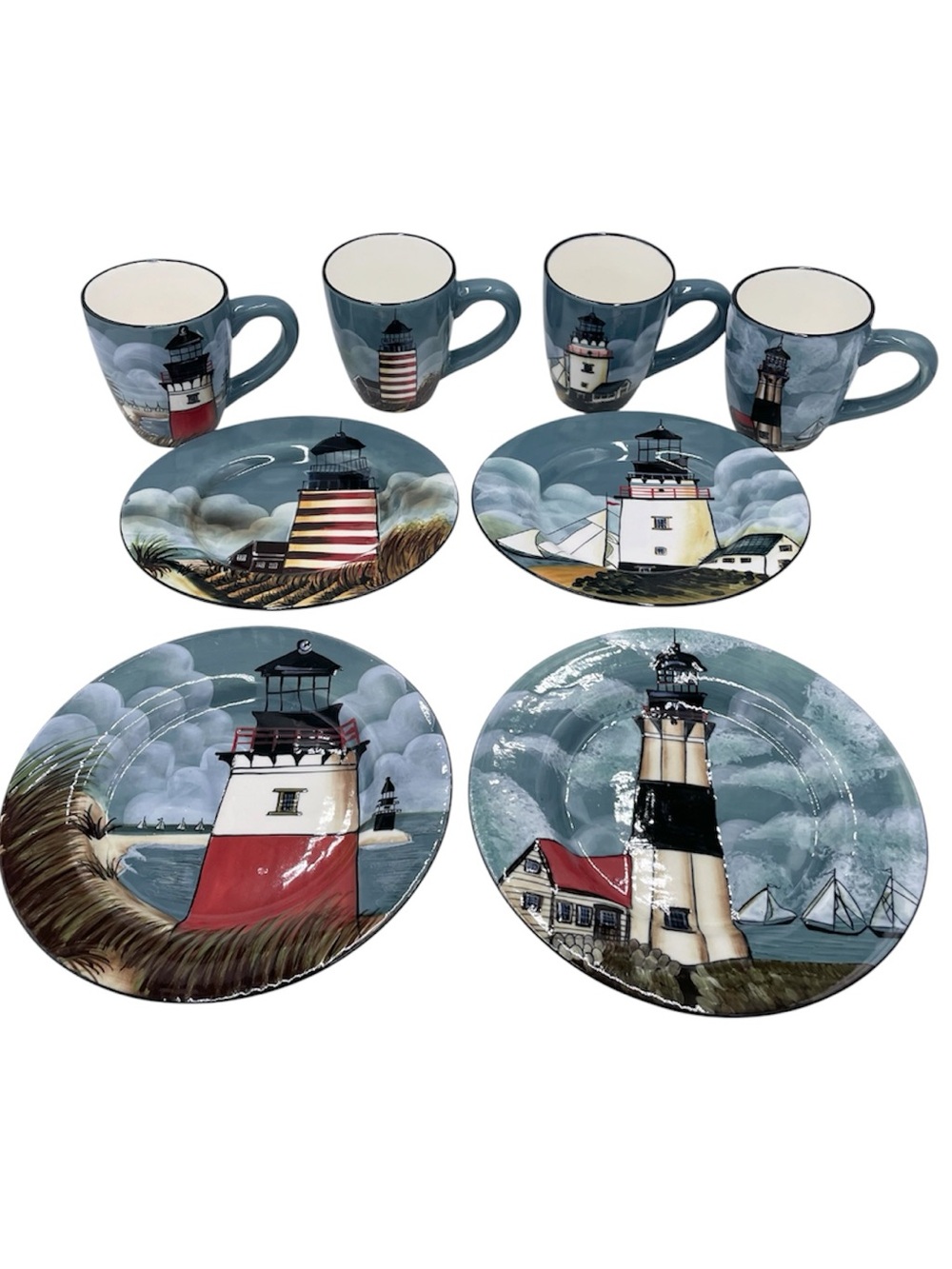 Sakura David Carter Brown By the Sea Stoneware Dinner Plate Mug Set of 8 Pieces
